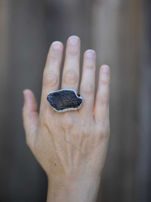 Ring with Sea Shell and Glass. Size 8.